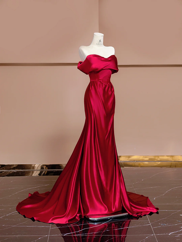 Red off-the-shoulder fitted long ball gown/bridal dress R8361