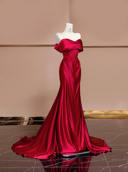 Red off-the-shoulder fitted long ball gown/bridal dress R8361