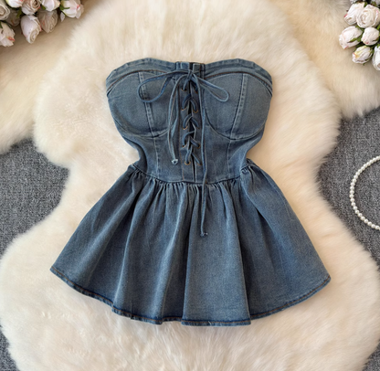 American style hottie tops for women Millennial style sexy slim fit denim tube tops for women R0365