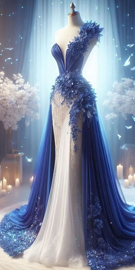Dream One Shoulder Blue Tulle Lace Satin Beaded Prom Dress,Long Mermaid Evening Dress Y8335