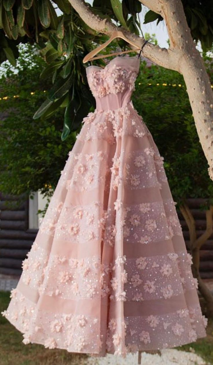Sweet Strapless Tulle Sequin Appliques Pink Party Dress Evening Gown
