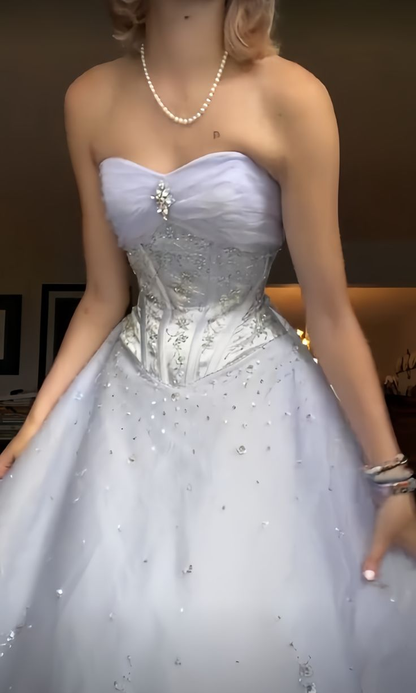 Sweet Strapless Lilac Tulle Sequin Ball Gown Formal Quinceanera Dress SP652