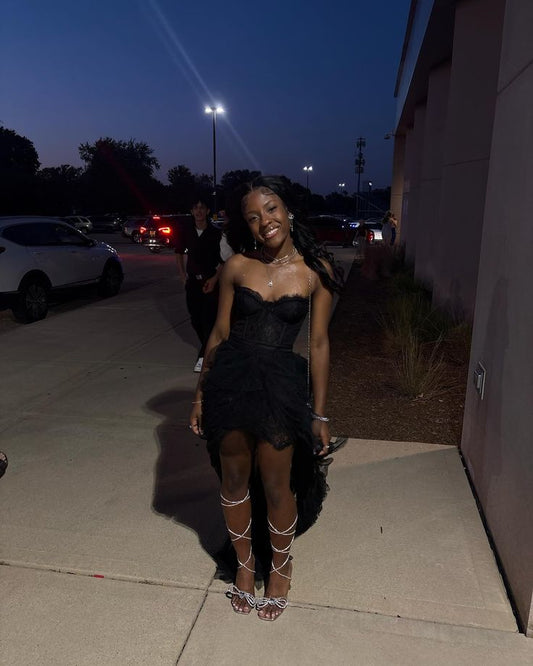 Black Lace High Low Prom Homecoming Dress Lace Party Dress    fg7711