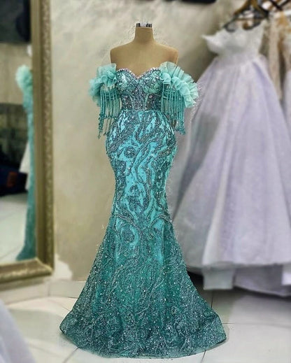 Mermaid Off Shoulder Elegant Evening Gowns Long Prom Dress     S7239