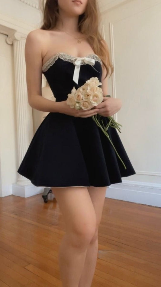A Line Black Strapless Short Evening Dress Cocktail Dresses Short Party Dress   fg7902