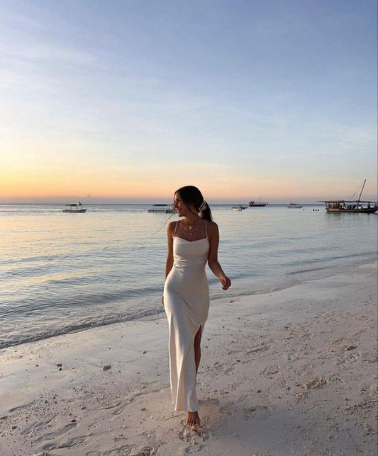 Satin Evening Dresses Formal Party Dress Spaghetti Strap Prom Gowns