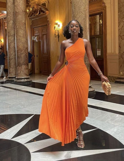One Shoulder Orange Party Dress Evening Prom Dress Custom Made   fg7459