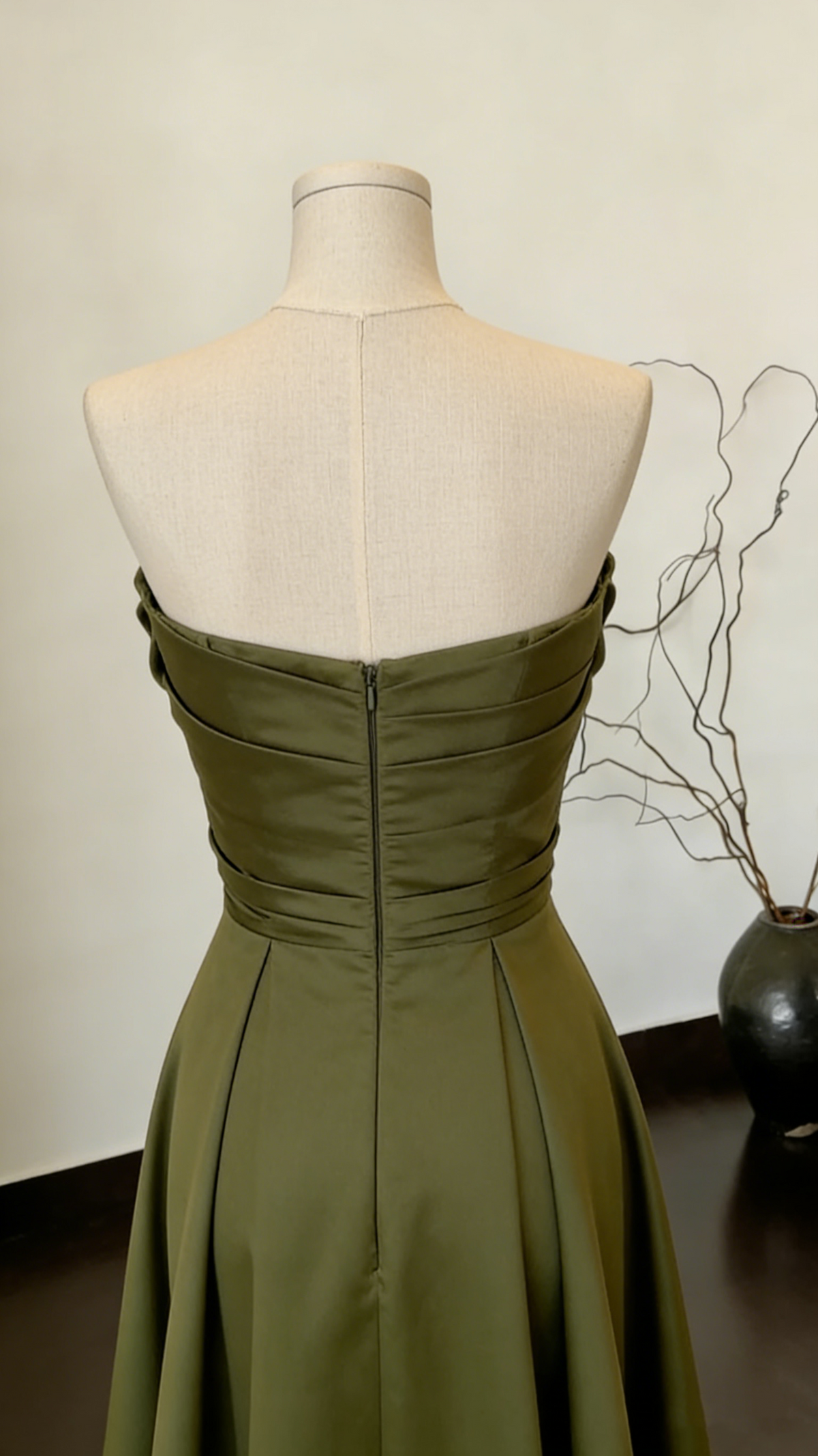 Stylish Sage Green Strapless Satin A Line Long Wedding Guest Dress Formal Party Dress SP1551