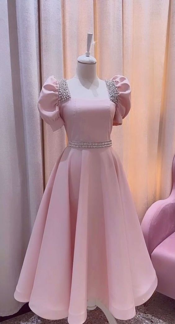 Vintage A Line Short Prom Dress Chic Midi Evening Gown with Sleeve
