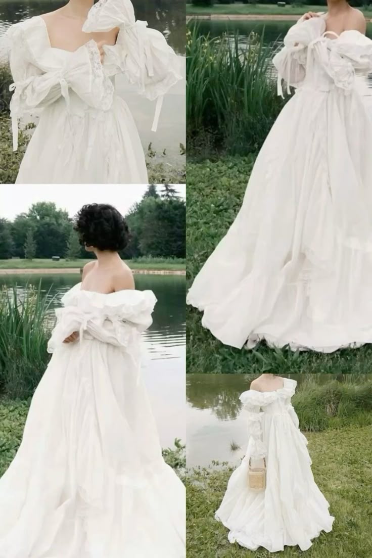 A Line Vintage Off Shoulder Long Wedding Dress     S7075