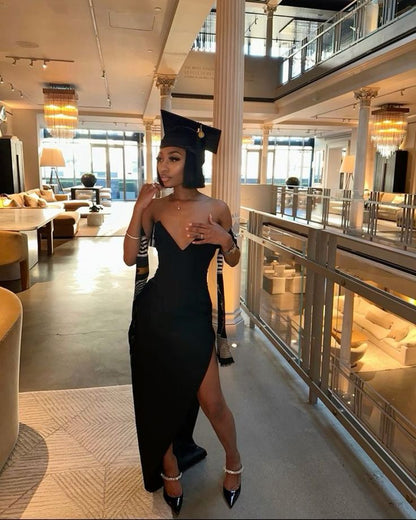 Black Sleeveless Party Prom Dress Graduation Gown