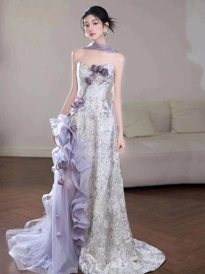 Lilac Strapless Long Prom Dresses Vintage Formal Evening Dress  fg7589