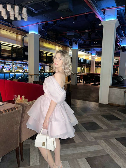 Pink Off Shoulder Short Evening Dress Cocktail Dresses Short Party Dress    fg7840