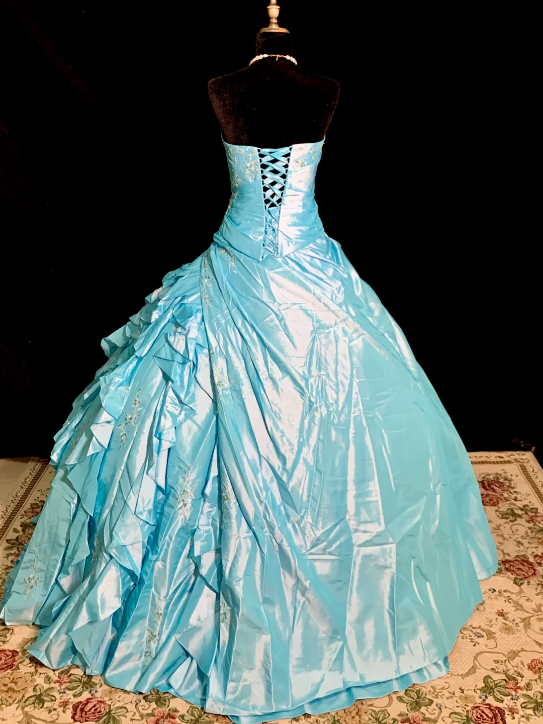 Light blue strapless, fitted waist, full skirt, long princess ball gown R8670