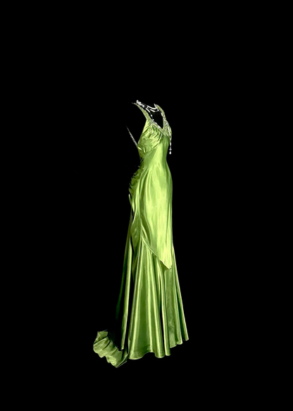 Green fitted bodycon ball gown R6607