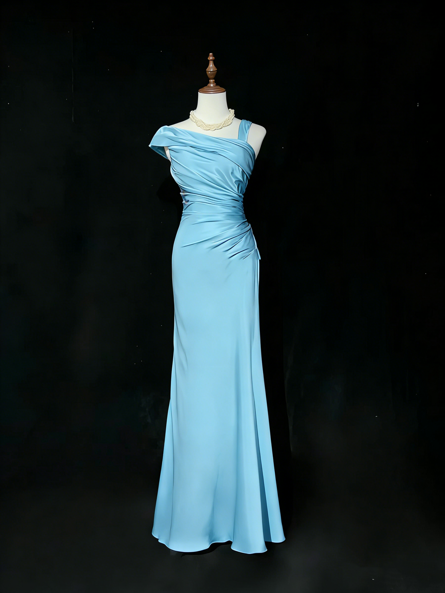 Vintage Champagne Satin Pleated Mermaid Long Birthday Prom Dress Evening Gown SP1962
