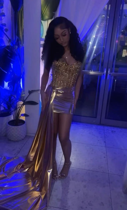 Gold Sexy Short Evening Dress Cocktail Dresses Short Party Dress    fg7863