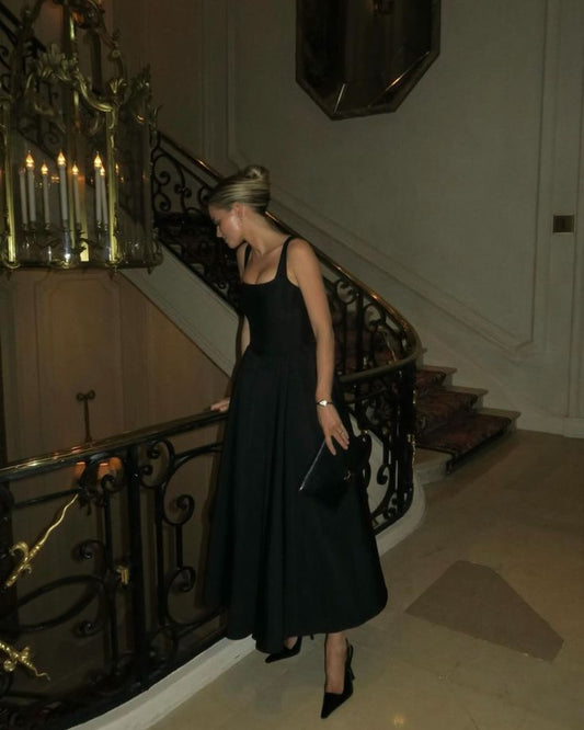 A Line Black Evening Dress Ankle Length Prom Dresses   fg7568