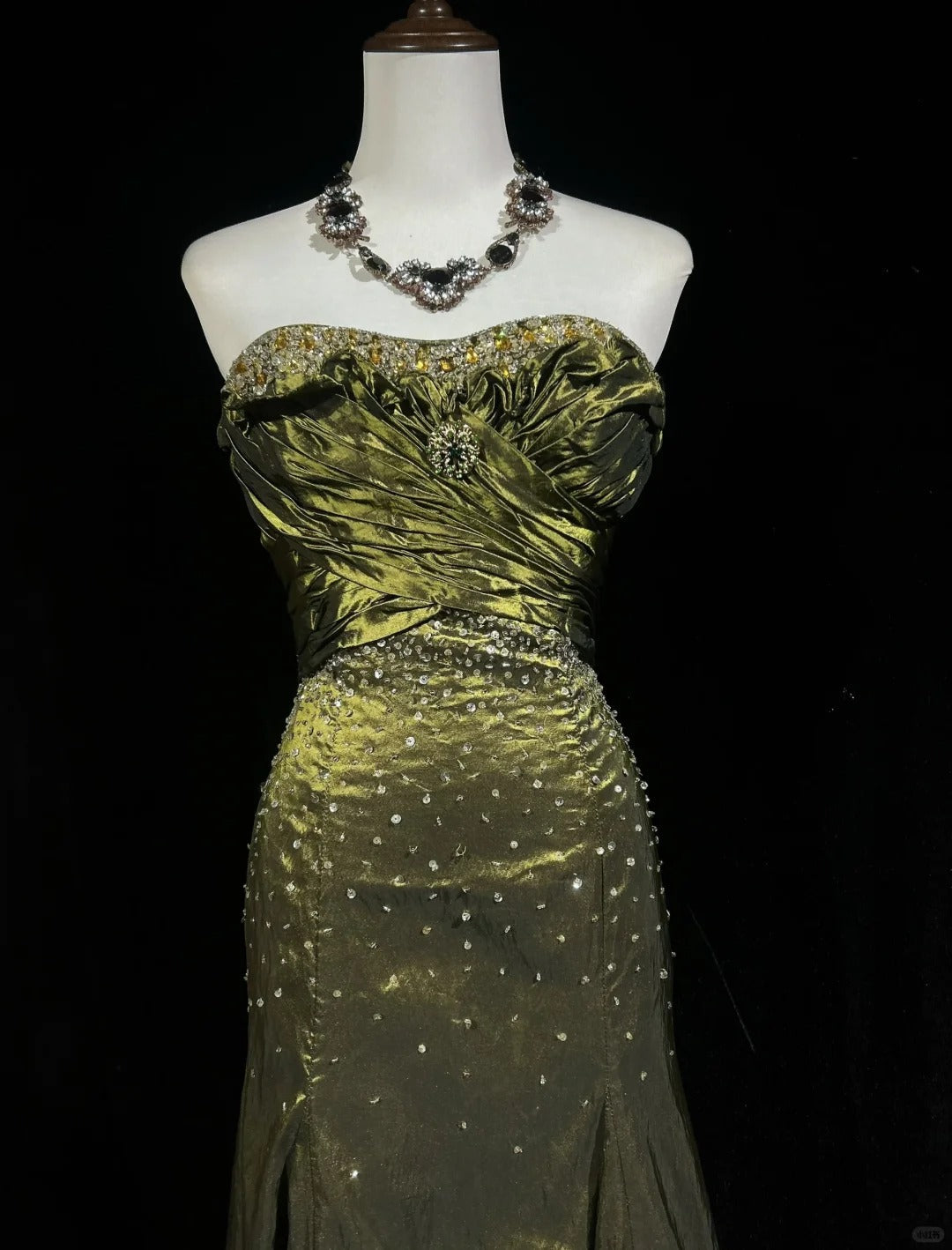 Vintage Green Strapless Long Prom Party Dress Long Evening Dress   fg8083