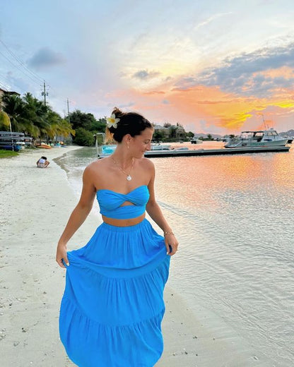 Elegant Two Piece Long Prom Dress,Summer Beach Dress         fg5555