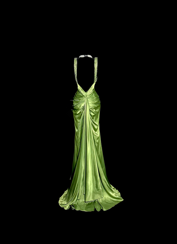 Green fitted bodycon ball gown R6607