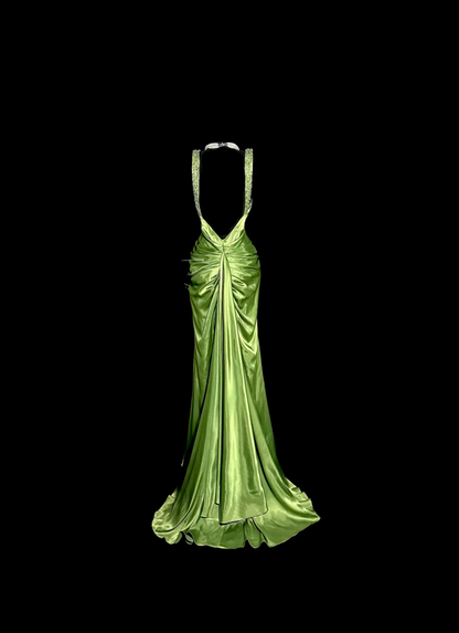 Green fitted bodycon ball gown R6607