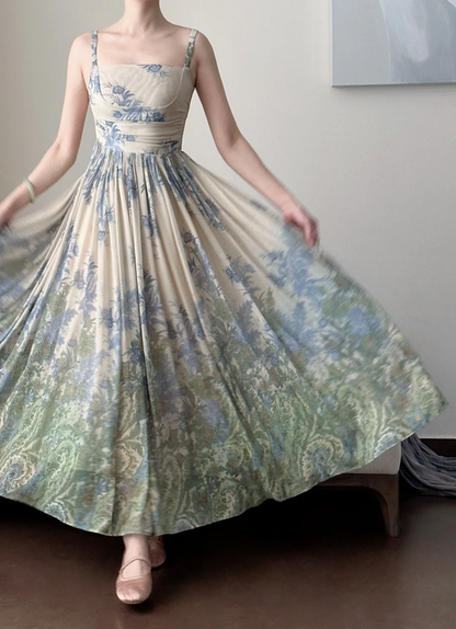 Light green halter-neck fitted floral maxi skirt ball gown R8051