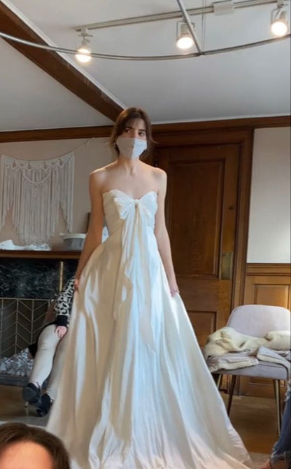 Strapless A line Wedding Dresses Newest Long Prom Dresses Popular Simple Bridal Gowns