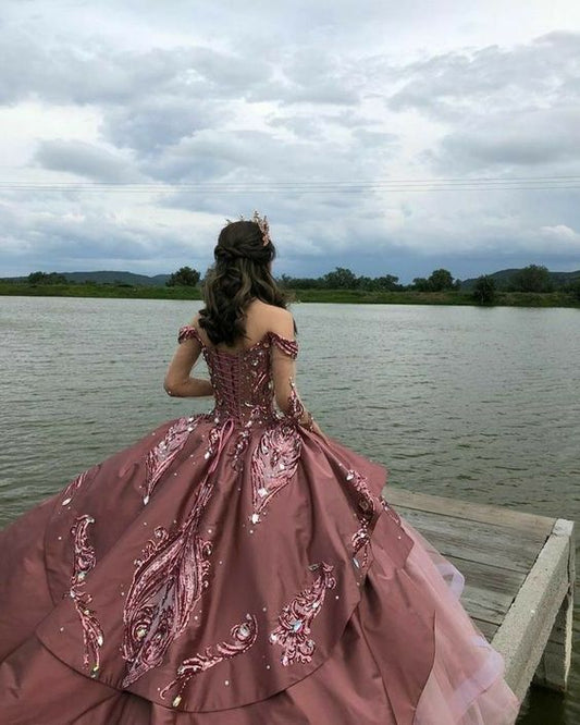 Sparkle Pink Vestidos De 15 Quinceanera Dress Princess Sequin Ball Gown Sweet 15 Birthday Dress
