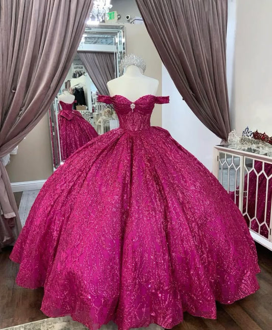 Sparkly Quinceanera Dress Off Shoulder A Line Birthday Party Princess Ball Gown
