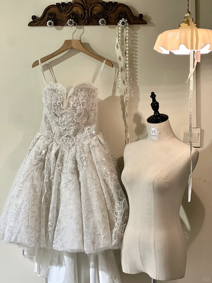 White tube top retro beaded waist slimming and large skirt princess dress homecoming dress R4345
