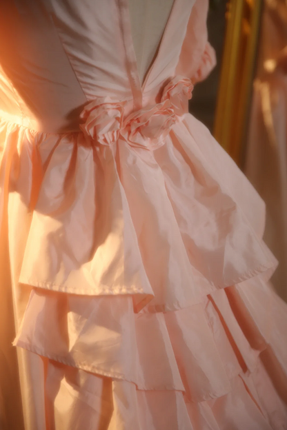 Pink square neckline fitted waist ball gown/bridal dress R7259