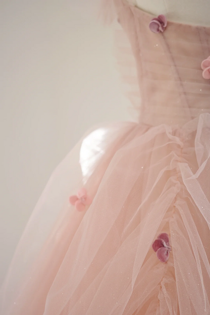 Light pink strapless, fitted waist, full skirt, long ball gown, bridal dress R8518
