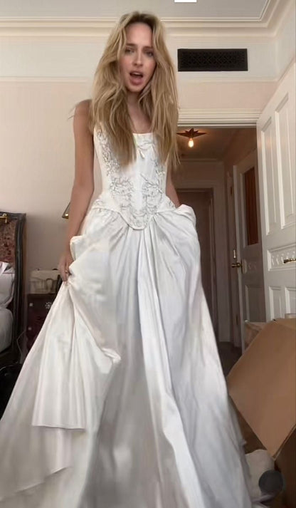 A Line Lace Up Back Strapless Wedding Dresses Simple Bridal Gowns Long Beautiful Bridal Gown