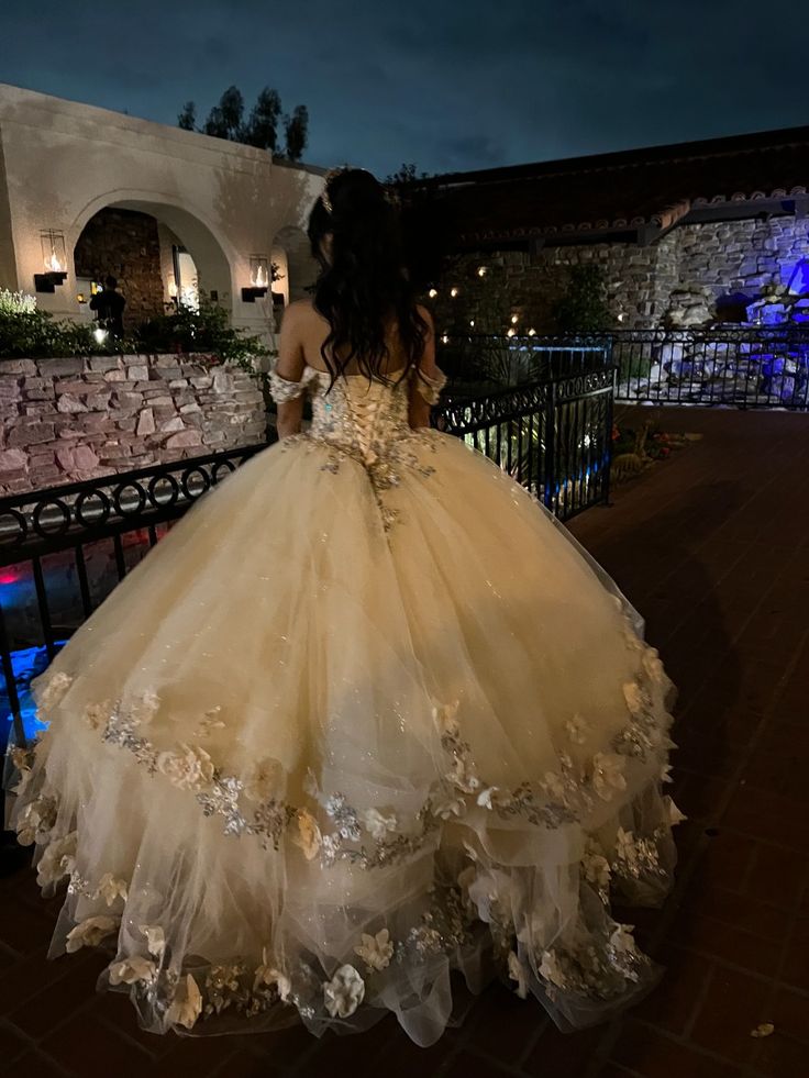 Champagne Quince Dress with Flowers Sweet 16 Dresses Off the Shoulder Ball Gown
