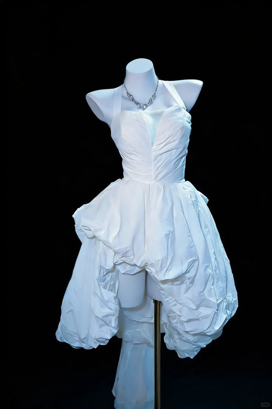 Elegant Homecoming Dress Halter Pleated Back to School Outfits Party Dress  D6445