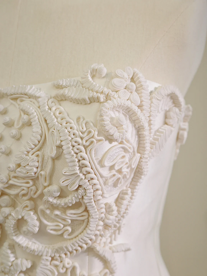 White strapless, fitted waist, full skirt, long ball gown, bridal dress R8478