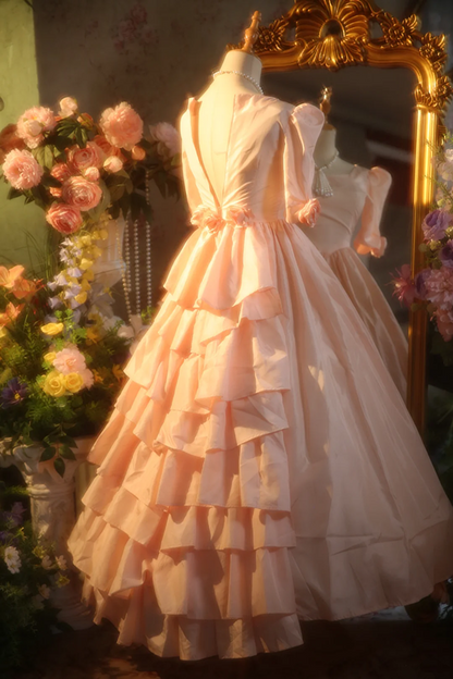 Pink square neckline fitted waist ball gown/bridal dress R7259