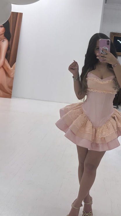 Pink Strapless Birthday Dress Pink Homecoming Dress Short Party Dress    fg7713