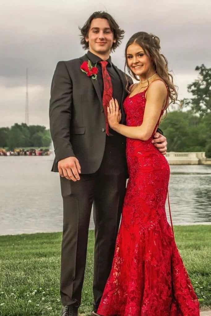 Burgundy Mermaid Lace Sequins Prom Dress     S5059