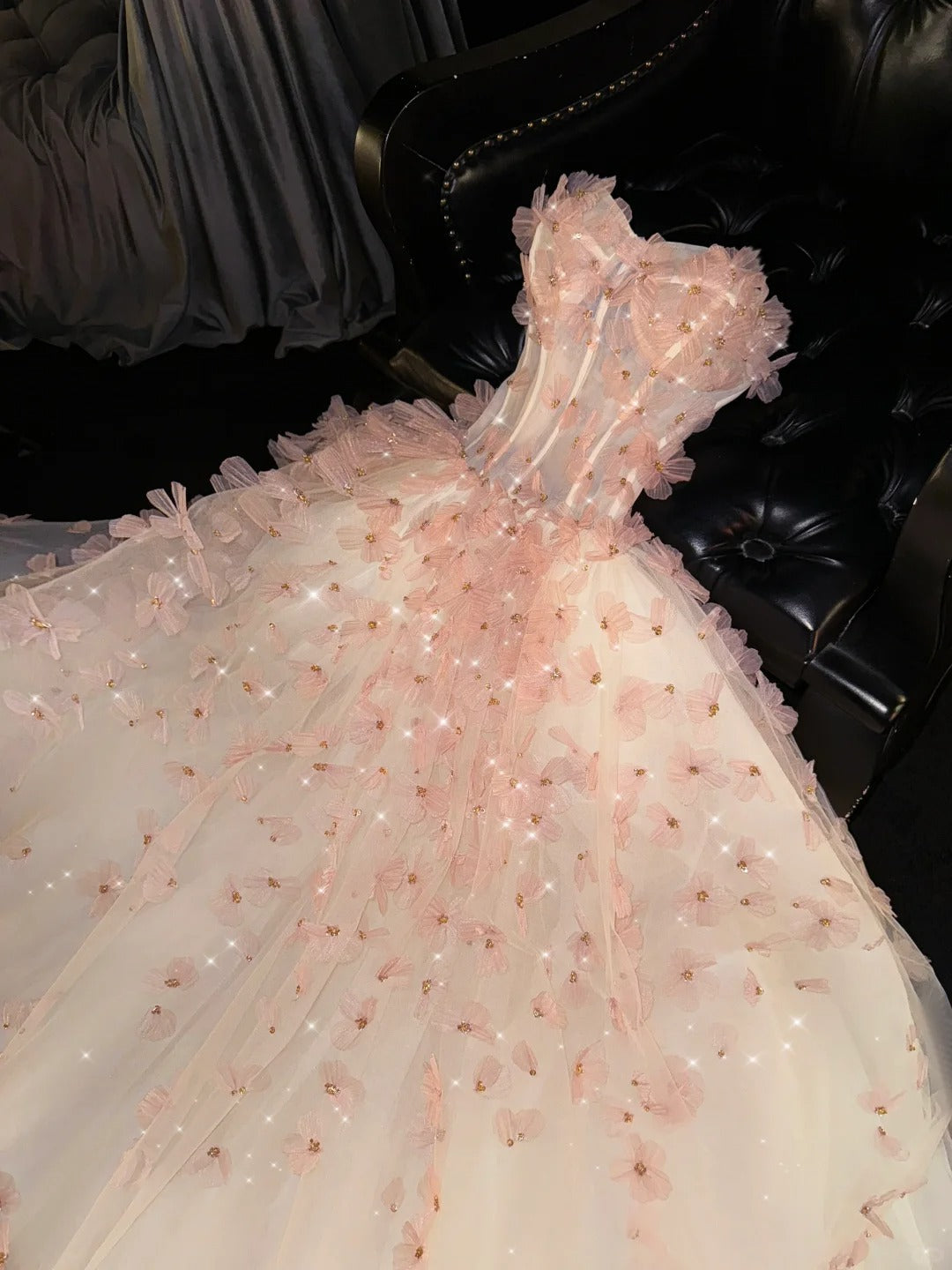 A Line Tulle Strapless Long Stunning Vintage Evening Gown Prom Dress       S7263