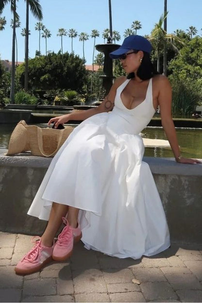 A Line White Halter Party Dresses Evening Dress For Women   fg7600