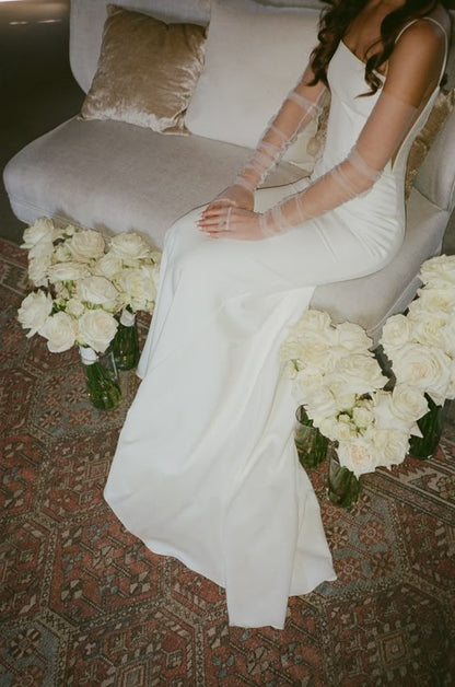 White Satin Simple Mermaid Bridal Dresses Wedding Gown