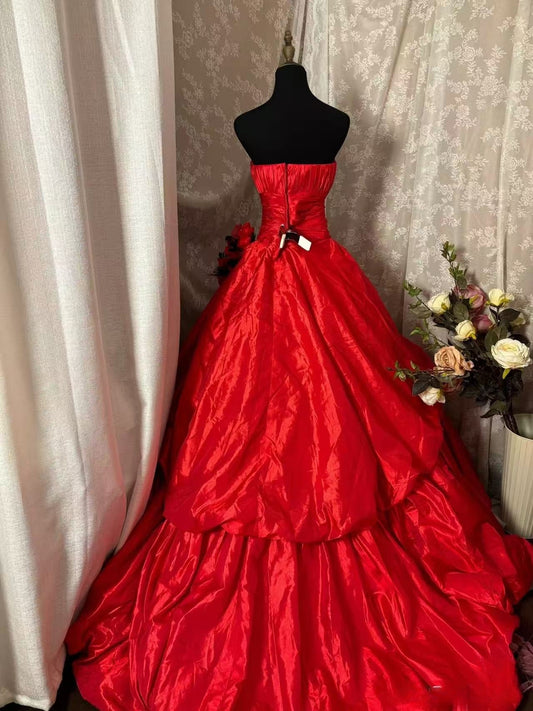 A Line Red Strapless Vintage Prom Dress Long Evening Dress   fg8034