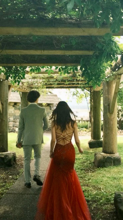 Burgundy Mermaid Long Prom Dresses Formal Evening Dress  fg7621