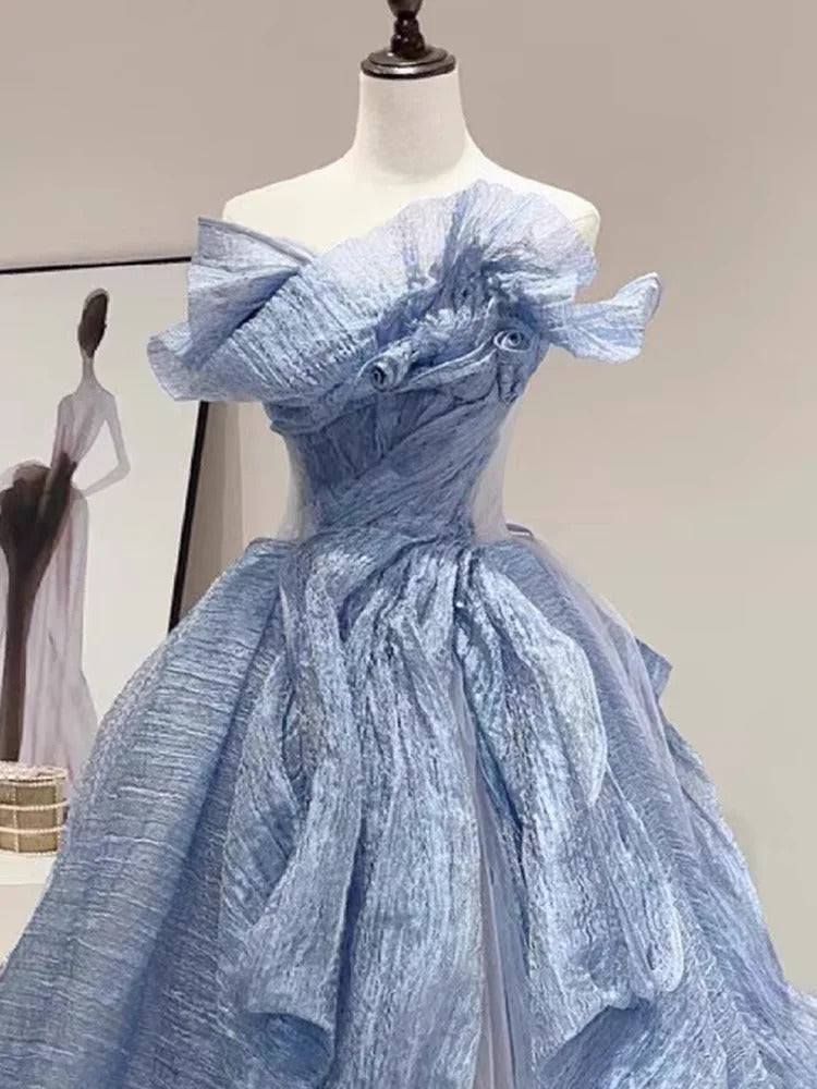 Blue A-Line Stunning Vintage Evening Ball Gown       S7260