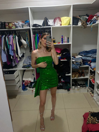 Green Sequin Short Evening Dress Cocktail Dresses Short Party Dress    fg7860