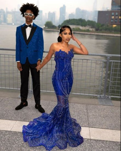 Women's Mermaid Prom Dress, Sweetheart Sequin Royal Blue Birthday Party Dress        fg6762