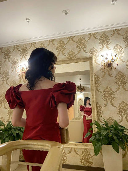 Burgundy Long Off Shoulder Prom Dress Evening Party Dresses  fg7755
