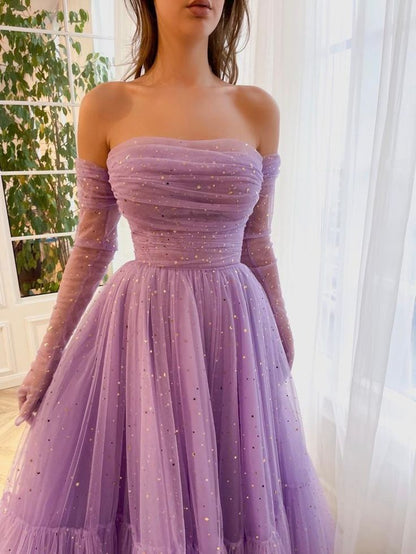 Chic Fashion Strapless Off Shoulder Dress Elegant Women Sparkle Star Fashion A-Line Party Dresses      S3024